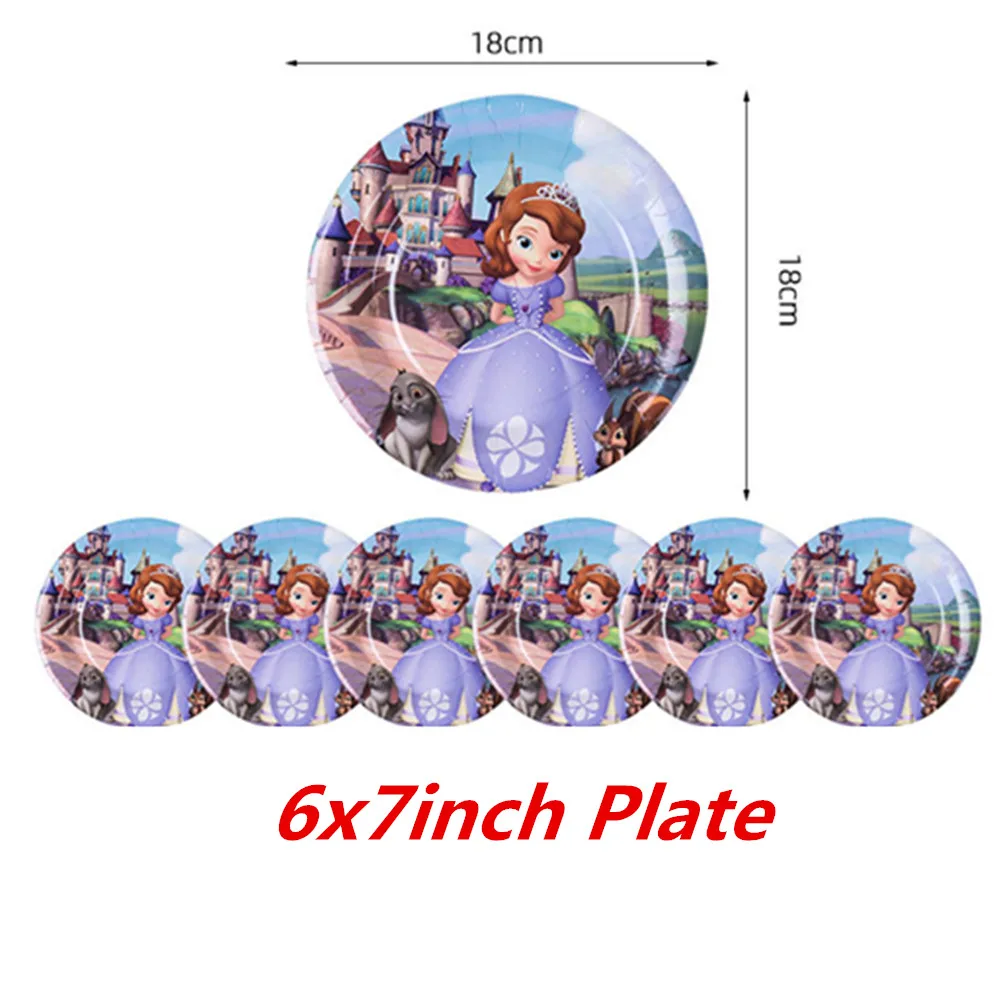 Disney Cartoon Sofia Princess Disposable Paper Cups Plates Napkins Banner Tablecloth Baby Shower Birthday Party Decor Supplies