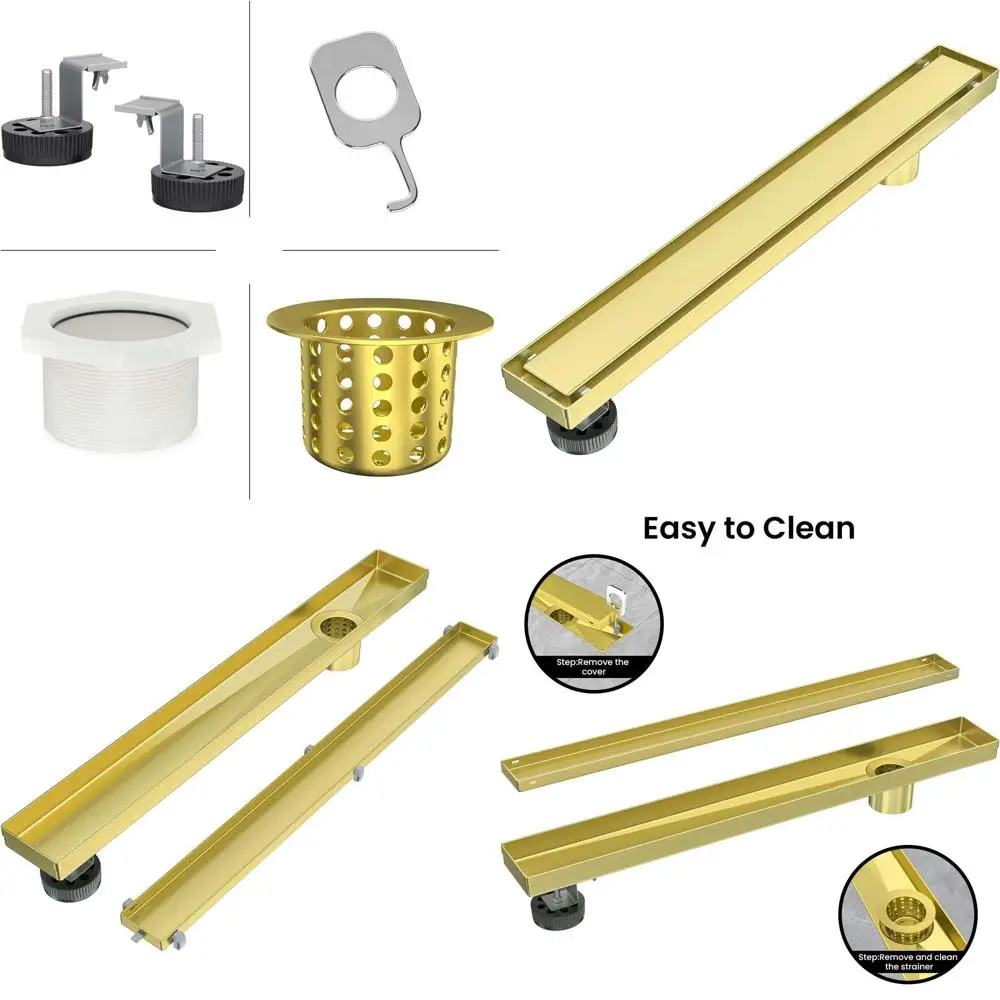 

Душевой трап Gold Linear 60 см с реверсивной решеткой под плитку, из матовой нержавеющей стали, с уловителем волос, регулируемые ножки