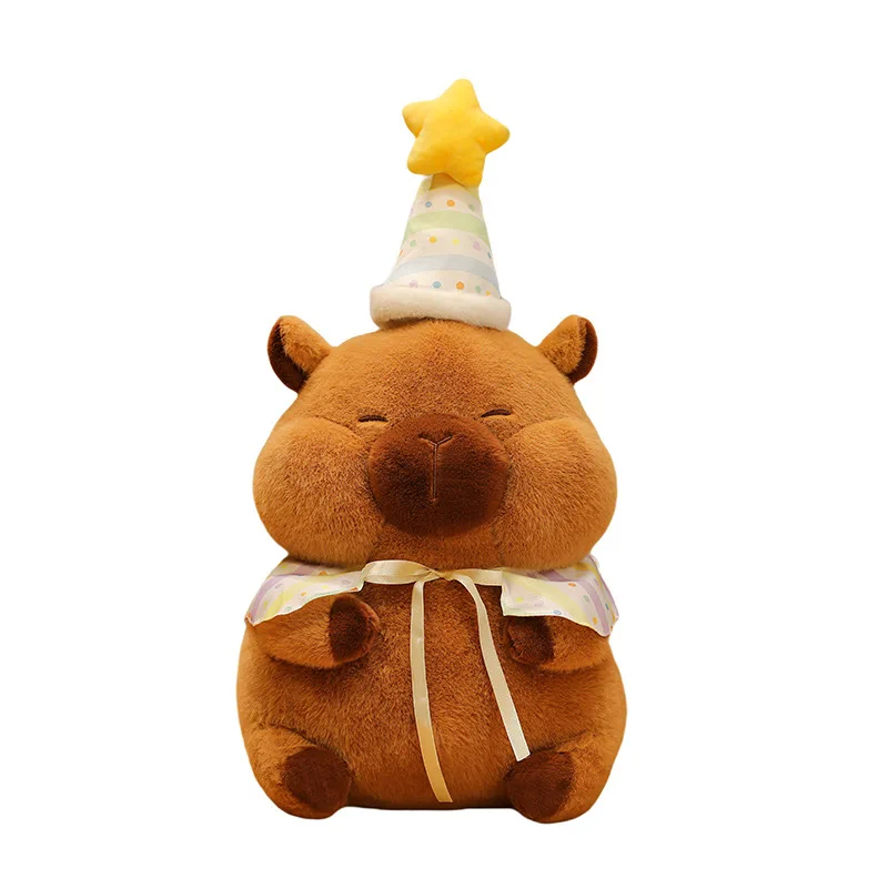 Kawaii Capybara knuffel met verjaardagshoed Leuke Squinty Eye gevulde pop Grote zachte speelgoedcadeau voor kinderen Kerstverjaardag