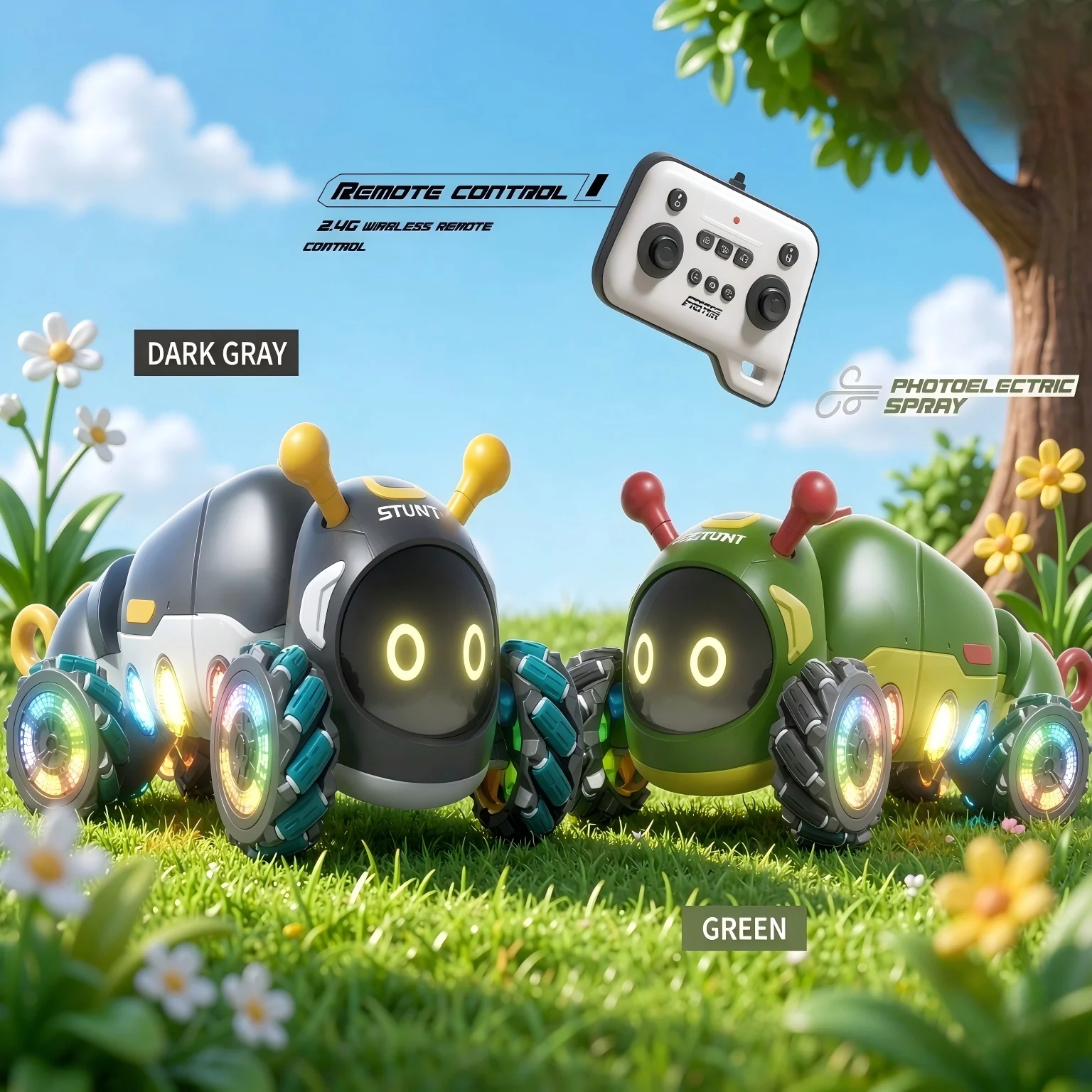 Intelligent Remote Control Insect 4WD RC Stunt Car with Spray Light Radio Controlled Animals Electric Toys for Kids Gifts