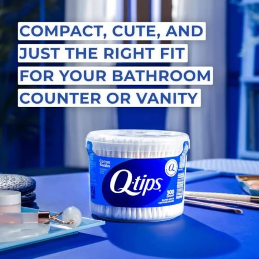 Qtips مسحات قطنية 300 قيراط عبوة فانيتي + إيه جامبو 100 كرة قطنية 100 قيراط