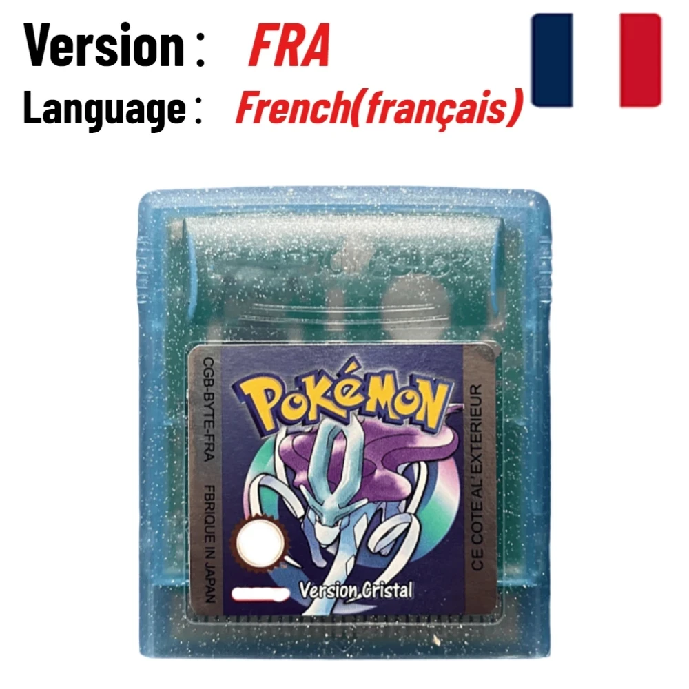7 Pokémon 16-Bit GBC Spielmodule in Rot, Blau, Grün, Gold, Silber, Kristall, Französische/Spanische/Deutsche/Englische Version