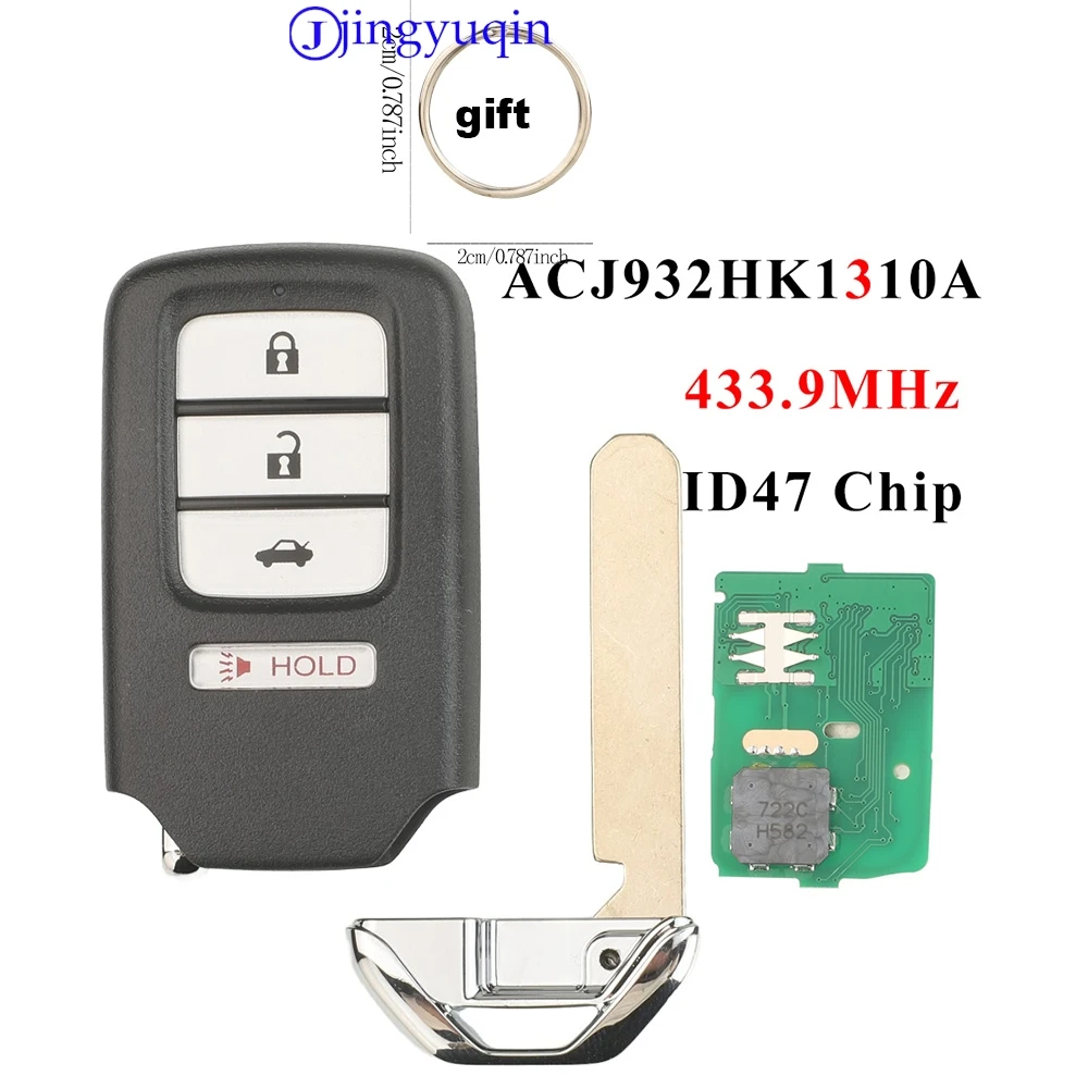 

Сменный дистанционный ключ для автомобиля jingyuqin для Honda Accord Civic Crosstour CR-V CR-Z ACJ932HK1210A ACJ932HK1310A 313,8/433,92 МГц