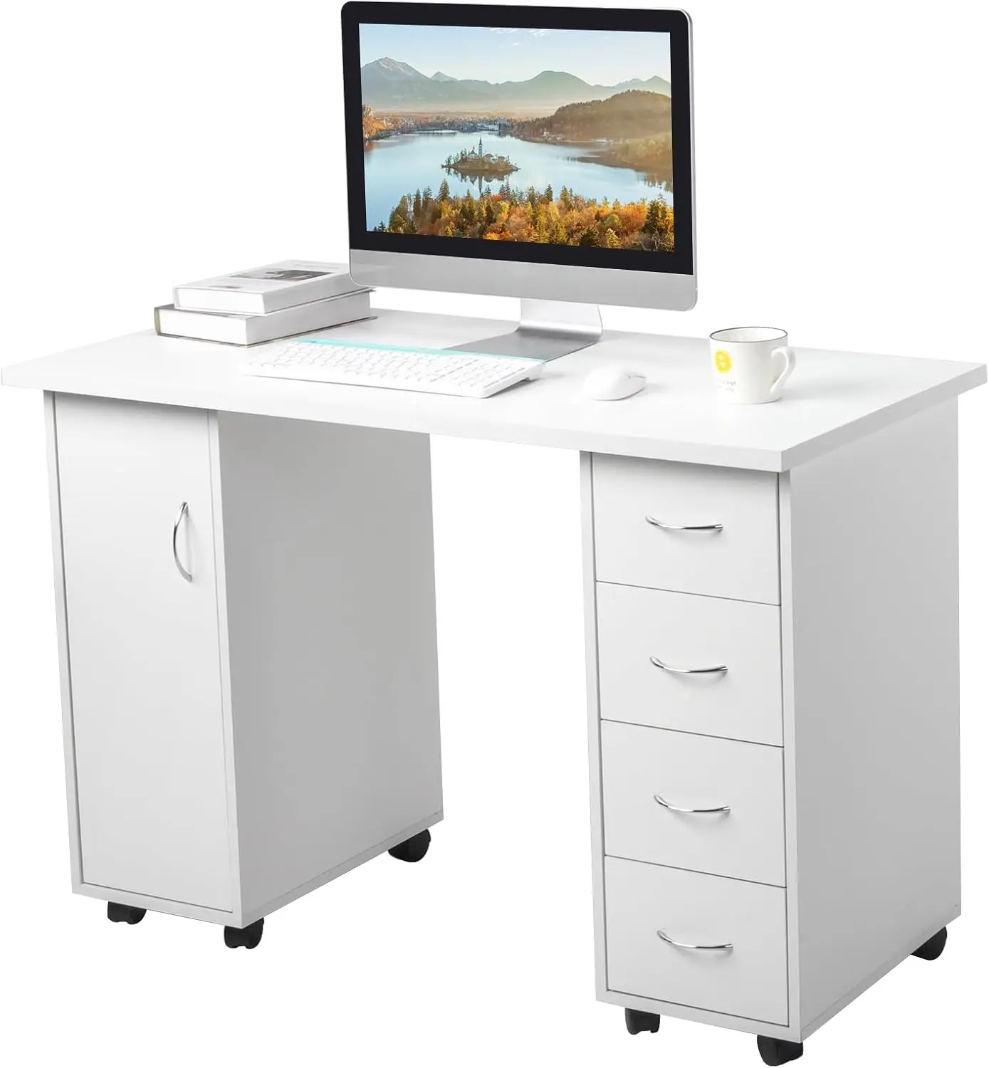 

Manicure Table, Acetone Resistant Nail Desk, Nail Table with 4 Drawers, 2 Cabinet, Lockable Wheels, Wrist Pad, Nail Desk for Nai
