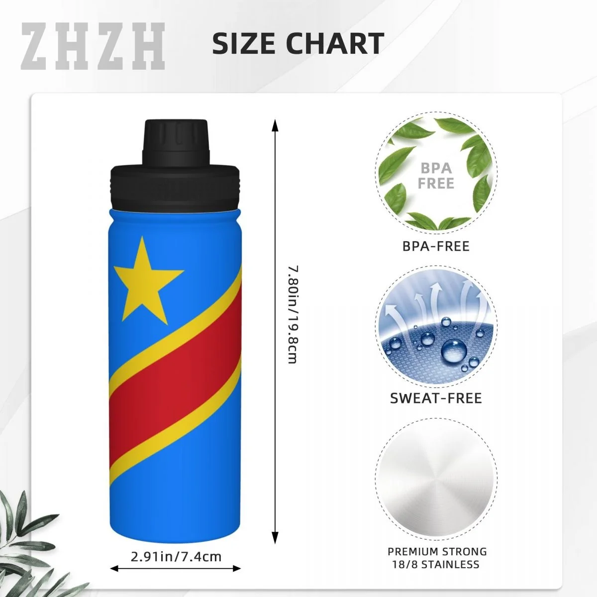 Unisex Sports Water Thermos Bottle Democratic Republic Of Congo Flag Stainless Steel Double-layer Insulation Cold And Hot Travel