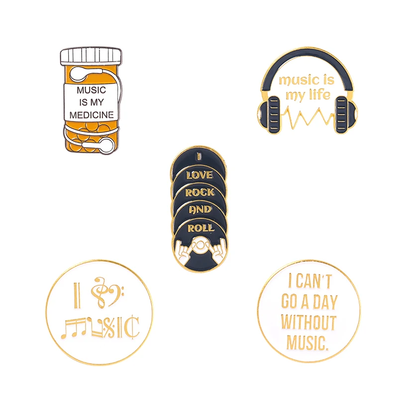 Music Life Enamel Pins Earphone Note CD Rock n Roll Brooches Bag Hat Lapel Pin Badge Jewelry Gift for Music Lover
