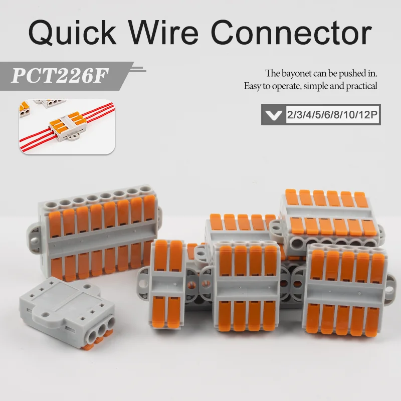 

25Pcs Mini Universal Push-In Lever Wire Cable Connectors Fast Compact Docking Terminal Block With Fixing Hole 2/3/4/5/6/8/10/12P