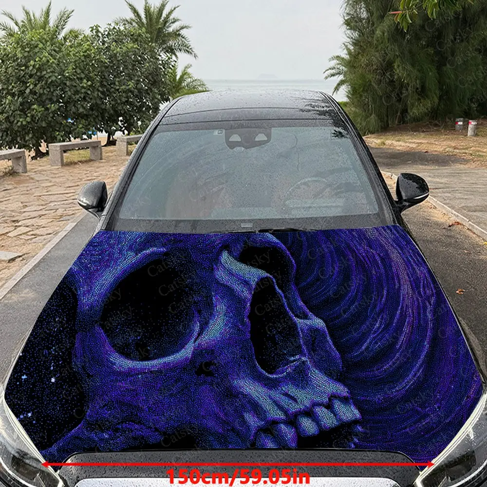 Car Decal Purple Skull with Swirling Textural Artistic Fusion Design, Creating a Mysterious and Hypnotic-Gothic Visual Car Hood
