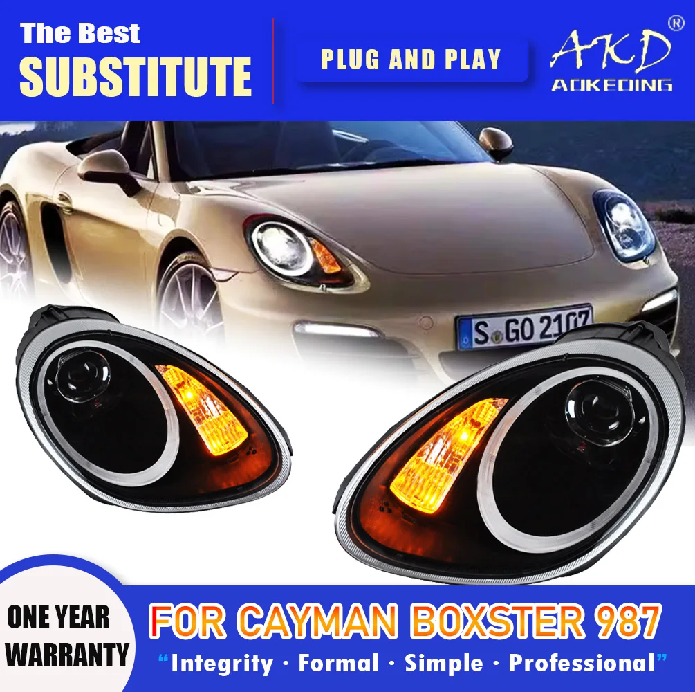 

Фара AKD для Porsche Boxster 987, головная фара 2005-2008, фары 987 DRL, сигнал поворота, фара дальнего света, объектив проектора Angel Eye