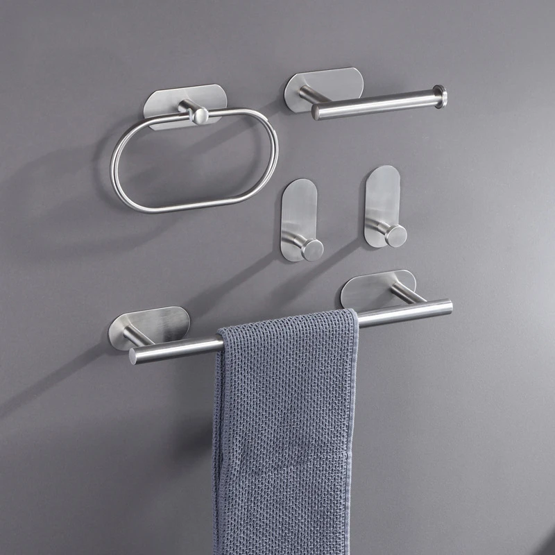 YCRAYS No Drilling Brushed Bathroom Accessories Sets Toilet Tissue Roll Paper Holder Towel Rack Bar Rail Ring Robe Hook Hardware