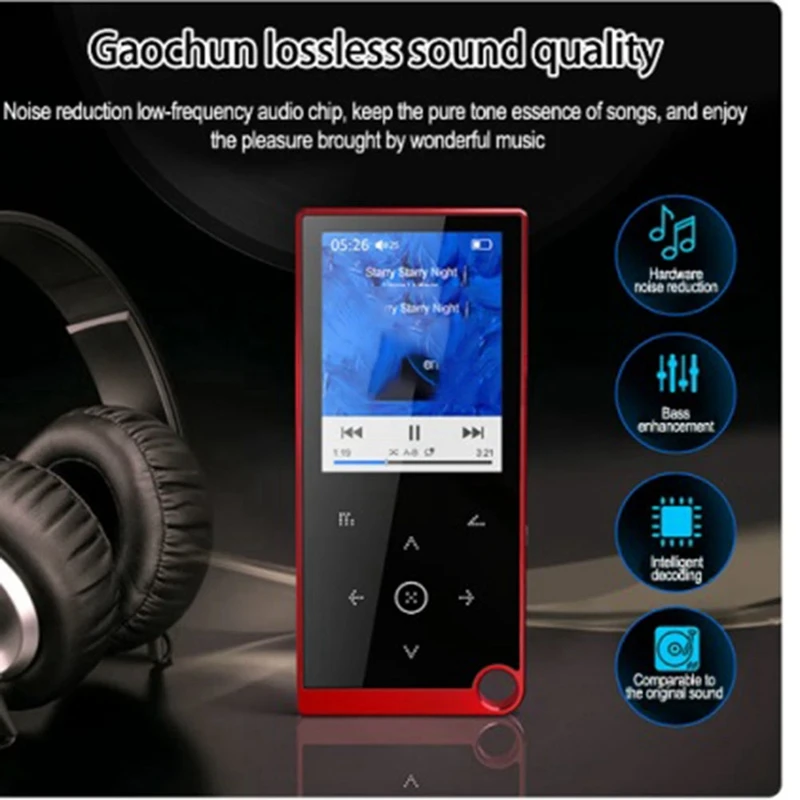 Bluetooth 5.0 Lossless MP3 Hifi Portable Player Audio Walkman With FM/Ebook/Recorder/MP4 Video Player(Red)