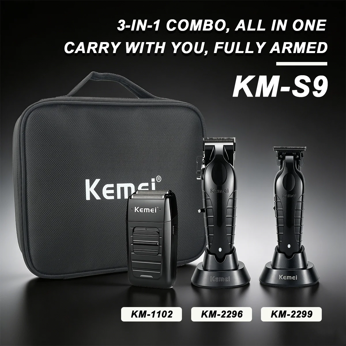 

Kemei S9 Combo Set Electric Hair Clipper Kit with Storage Bag Professional Hair Clipper Men's Barber Machine