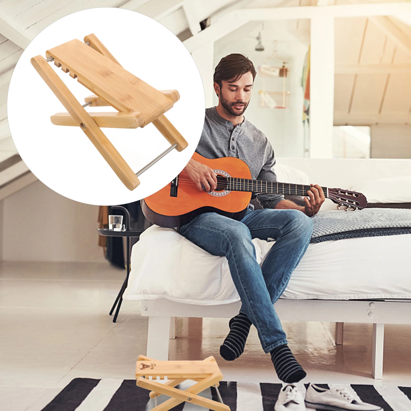 

Guitar Foot Stool Adjustable 4 Levels Bamboo Wood Classical Accessories Ergonomic Portable Height Stool Rest Durable Musicians