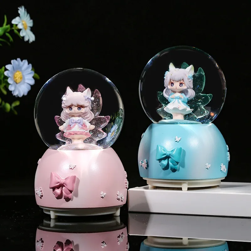 الإبداعية الكرتون الفتيات كريستال الكرة رومانسية اللون ضوء الثلوج صندوق تشغيل الموسيقى المنزل سطح المكتب الديكور هدايا عيد الحب عيد الميلاد #2