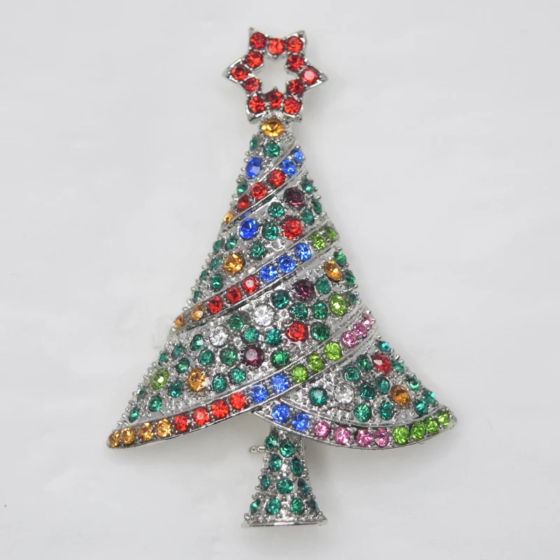 

12pcs/lot Wholesale Christmas Brooch Rhinestone Christmas tree Pin brooches Jewelry Gift C101682