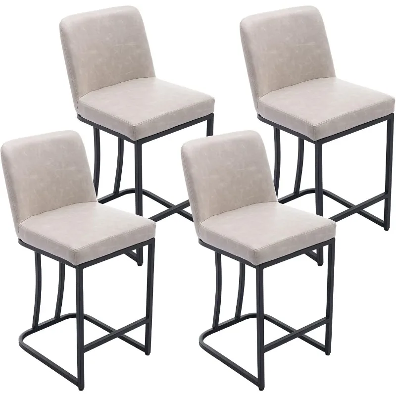 

Faux Leather 24" H Counter Height Barstools with Back, Mid Modern Upholstered Counter Stool Chairs with Metal Frame