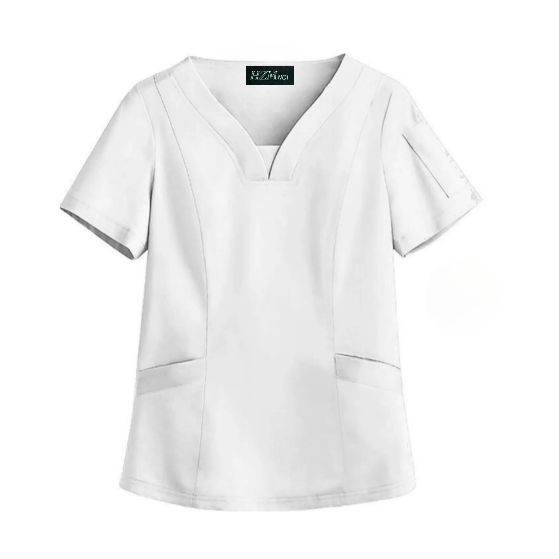 V-neck Scrub Top for Women Joggers Nurse Uniforms Women Solid Color Scrub Tops Pet Hospital Uniform Top Surgical Gown Pocket