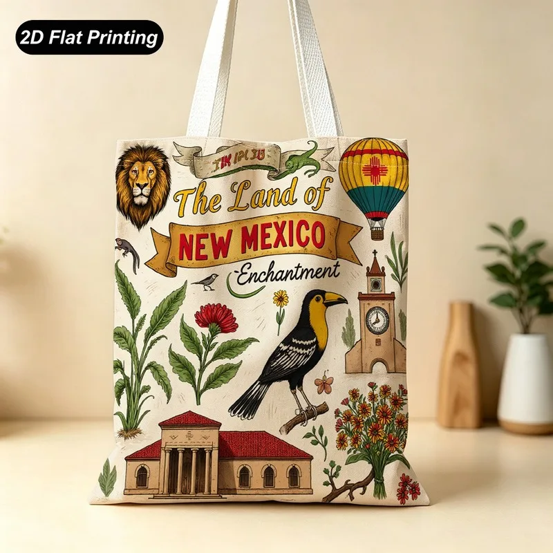 Student Bag Gift Tote Bag Daily Use Shoulder Bag New Mexico Vintage Toucan Architecture Floral Print Large Capacity Lightweight