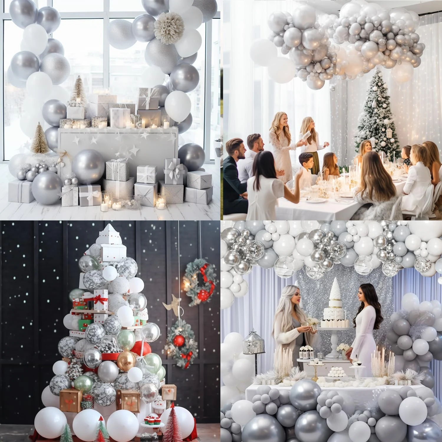 مجموعة قوس البالونات المكونة من 149 قطعة باللون الرمادي الفضي مناسبة لحفلات أعياد الميلاد وحفلات الزفاف وديكورات استحمام الطفل