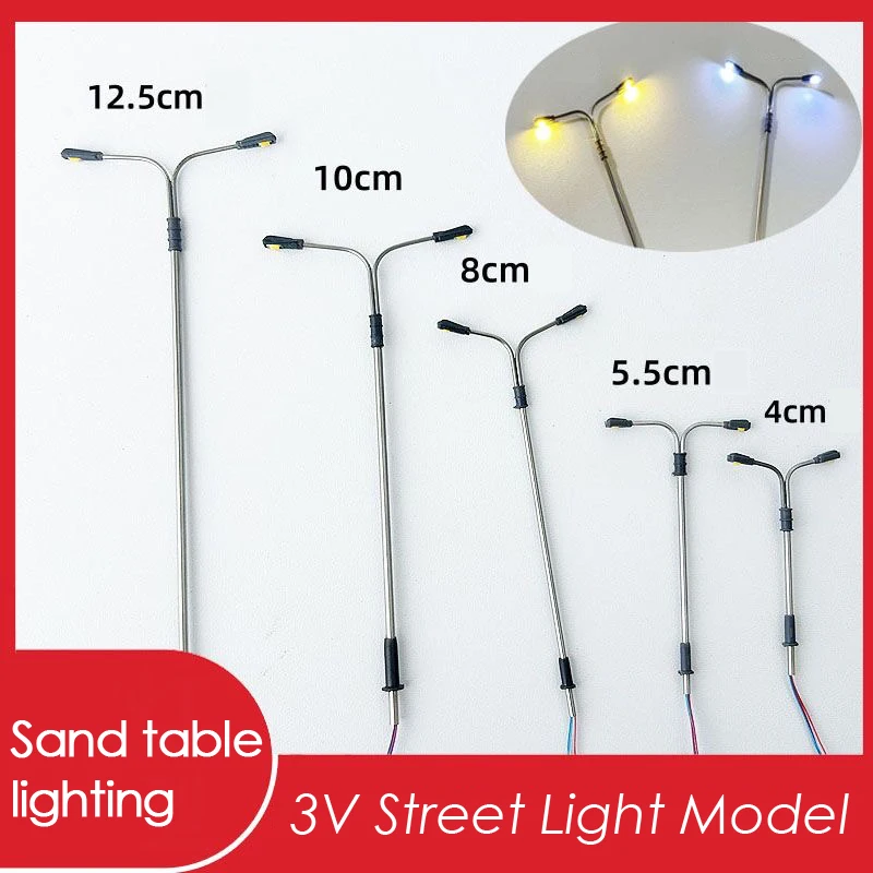 20 ชิ้น/ถุง Miniature จําลองโลหะโคมไฟถนน 2 หัว LED Street Lighting รุ่น Z/N/TT/HO/1/64 Scale Train รถไฟแสง