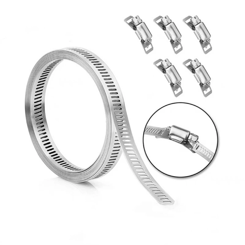 304SS American Type Hose Clamp Strap Worm Gear clamps DIY  Screw Band with Fasteners Pipe Ducting Hose Clamp 1m 2m 2.5m