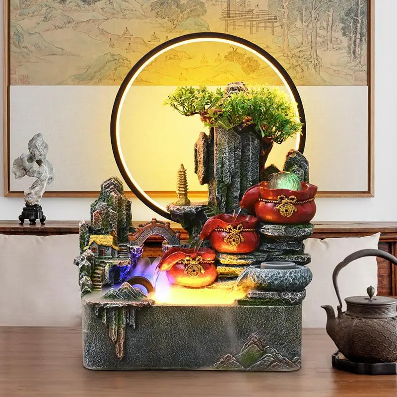 High Mountains Flowing Water Feng Shui Wheel Desktop Rockery Office Living Room Wealth Gift