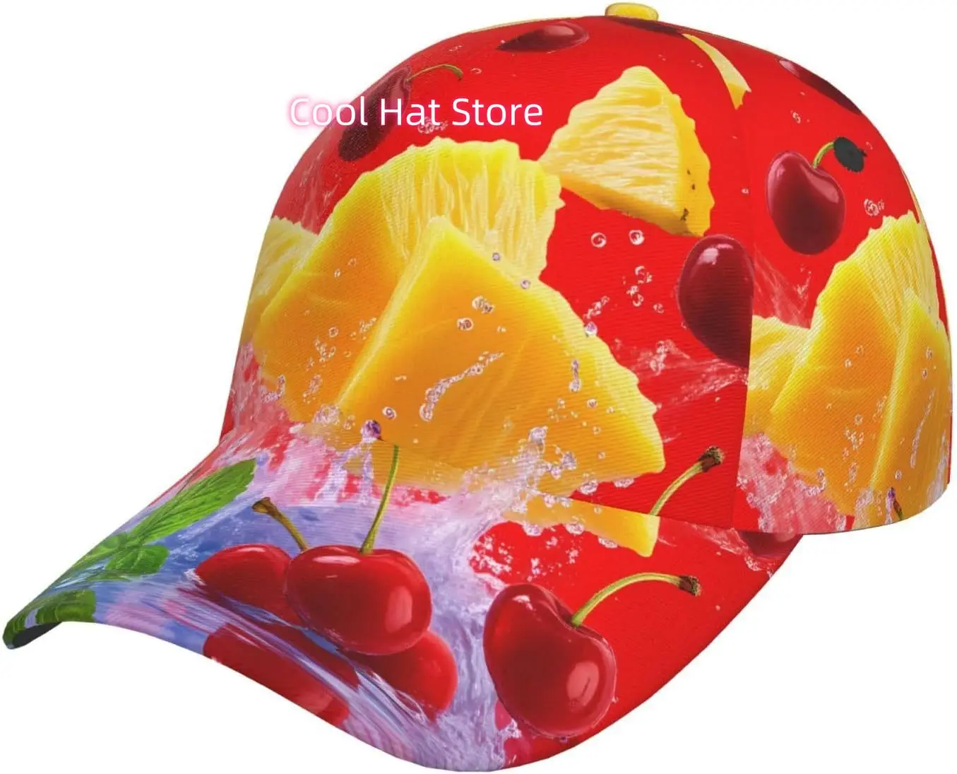 Watermelon and Strawberry Splash Pattern Baseball Cap Adjustable Cotton Baseball Hat for Sports, Outdoor, Travel Gifts for Men