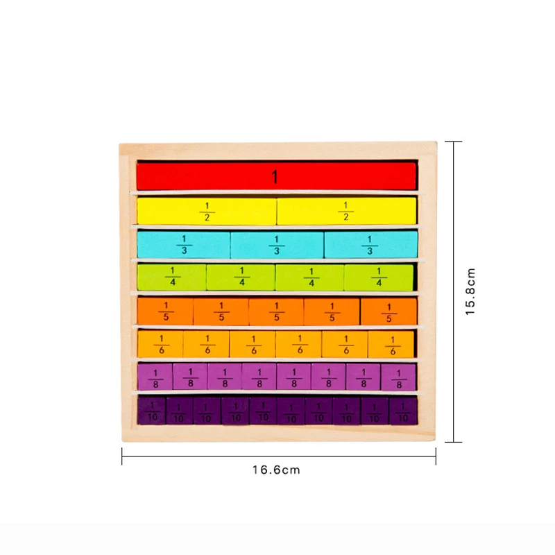 분수 학습 수학 장난감 나무 스트립 퍼즐 보드, 산수 교육 보조기구, 인지 교육 장난감, 어린이를 위한 선물