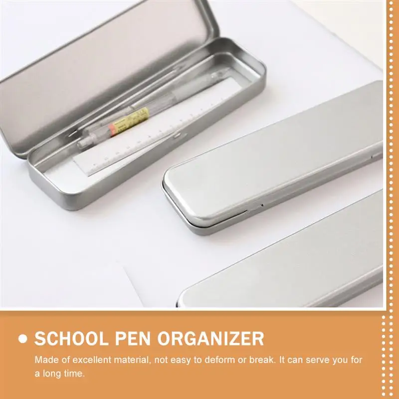 2Pcs Pencil Tin Box Metal Pencil Case Room Storage Pencil Organizer Pen Accessory Pencil Case for Daily Storage