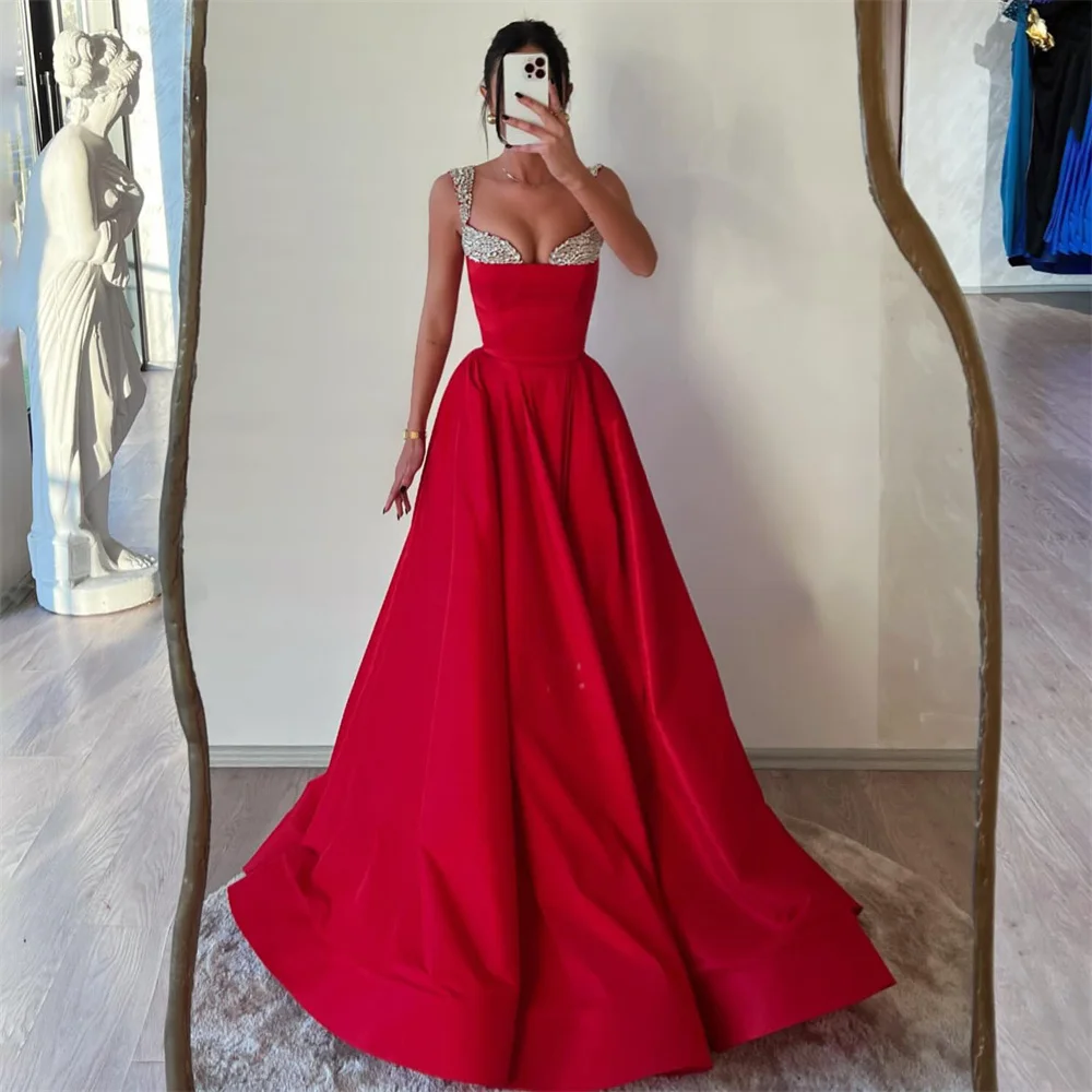 

ROYET Sexy Summer Spaghetti Strap Sleeveless A Line Luxury Crystals Evening Dress For Woman Floor Length Long Prom Gown New 2024