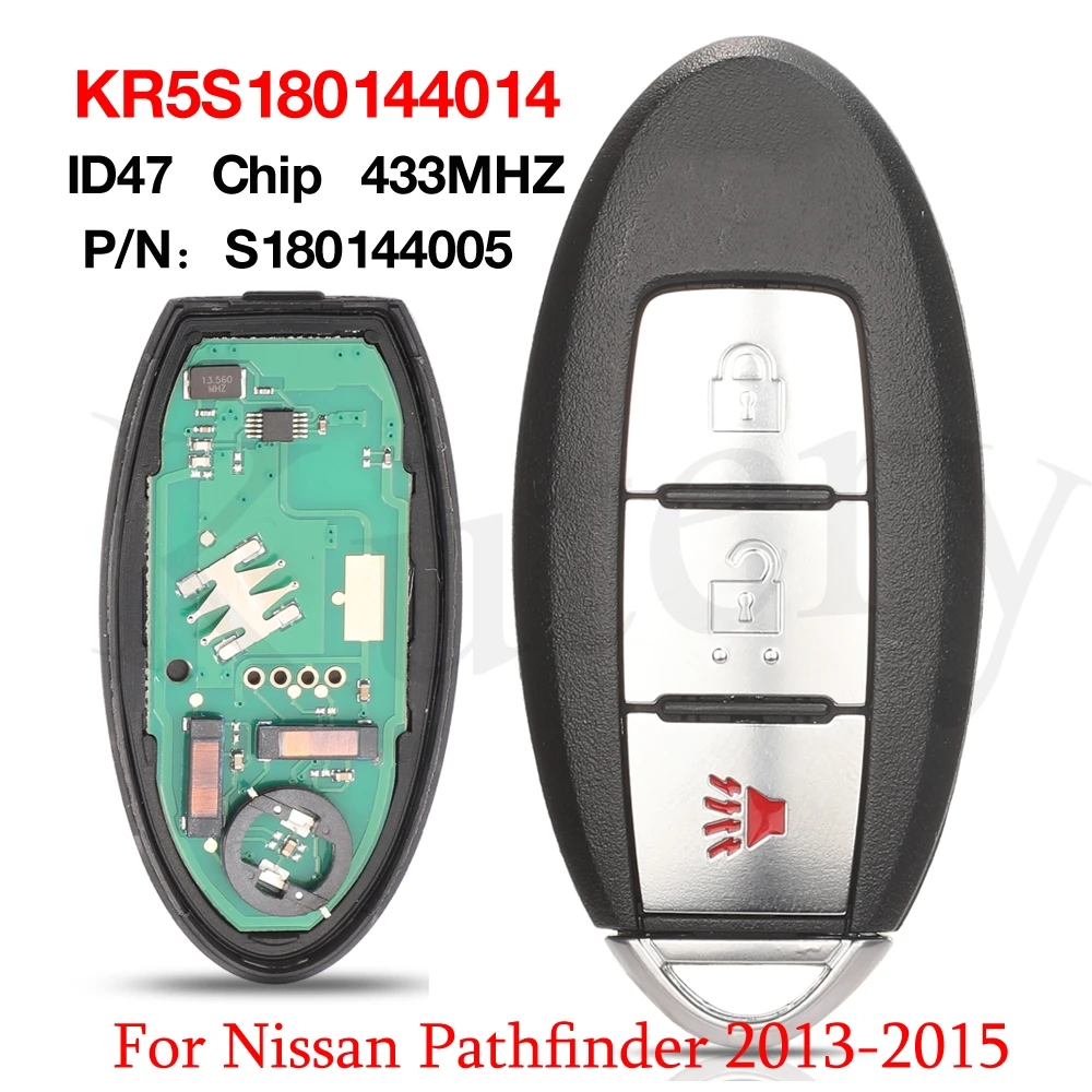 

jingyuqin 3BTN KR5S180144014 433MHZ ID47 Chip Remote Car Key For Nissan Pathfinder 2013-2015 S180144005 IC# 7812D-S180014