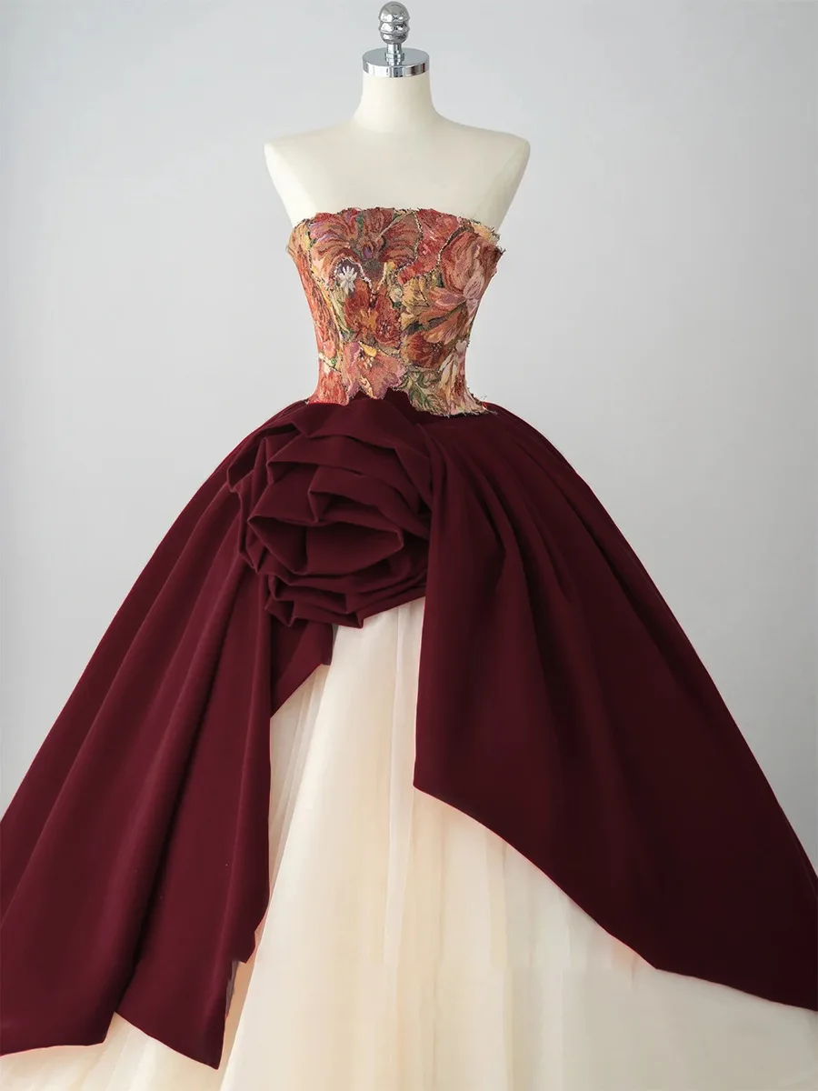 Vestidos de casamento elegantes com tubo floral, vestido de festa de tule, brinde sem mangas, vestido nupcial vintage, 2023