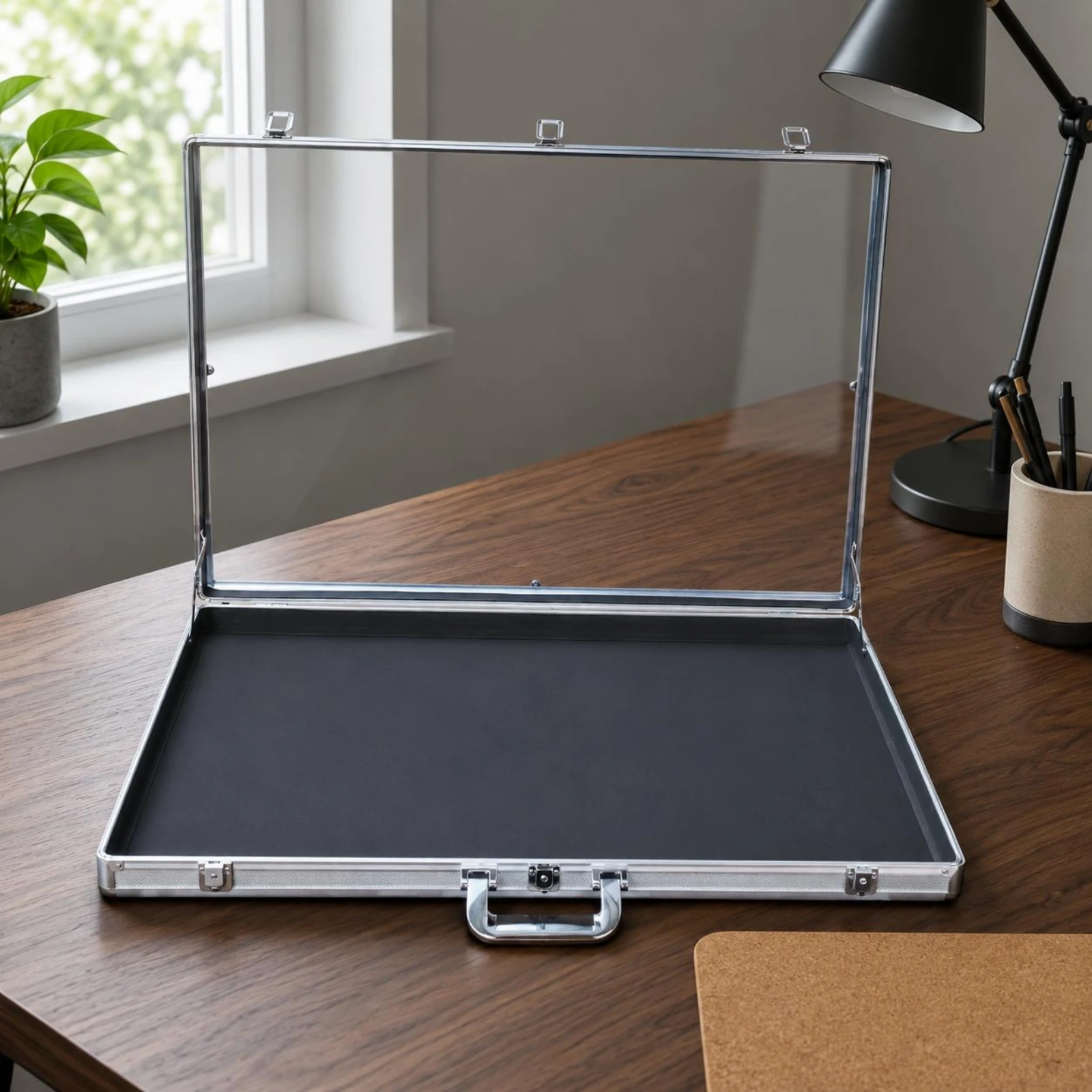 Portable Card Display Case Transparent Aluminum Acrylic Showcase Hinged Display Case for Sports Graded Cards Travel Collection