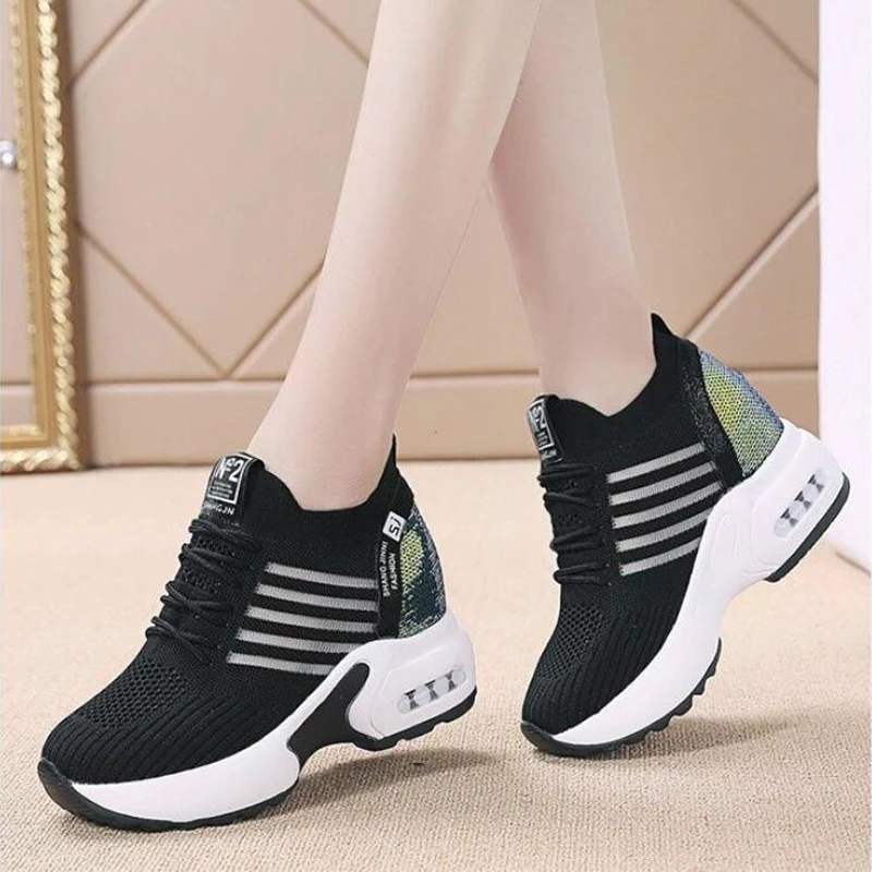 NEW spring  Fashion Sneakers Women Hide Heels Casual Shoes Woman Breathable Platform Sneakers Wedge Shoes