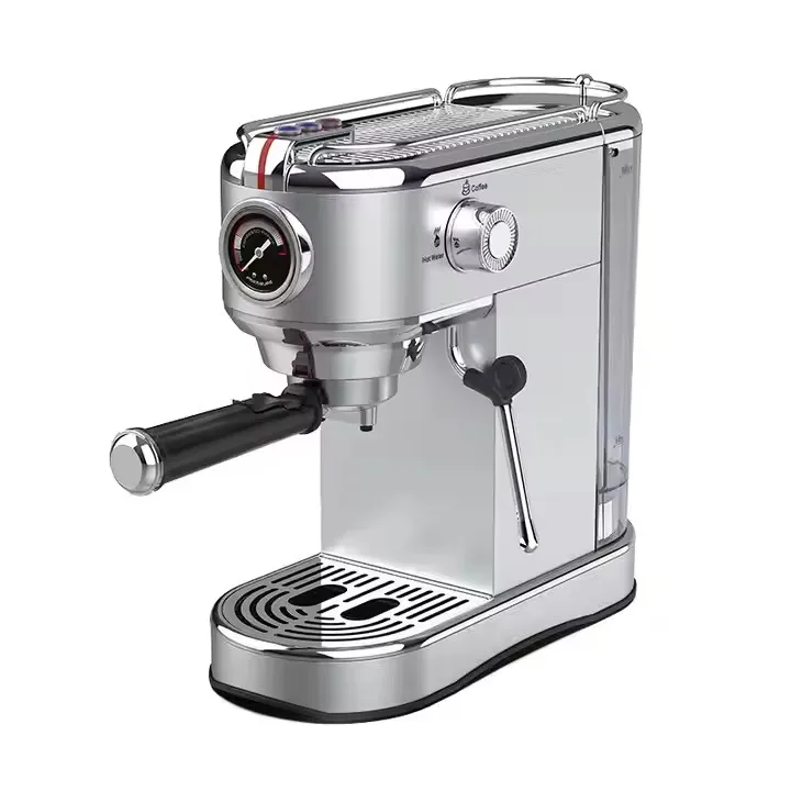Single Serve Electric Espresso Coffee Maker Semi-automatic Stainless Steel for Office Use Featuring Manual Hot Water System