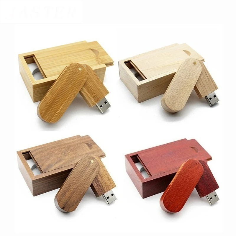 JASTER rotatable Wooden USB Flash Drive Pendrive Memory Stick +Gift Box pen drive 4GB 16GB 32GB 64GB External Stor Wedding Gift