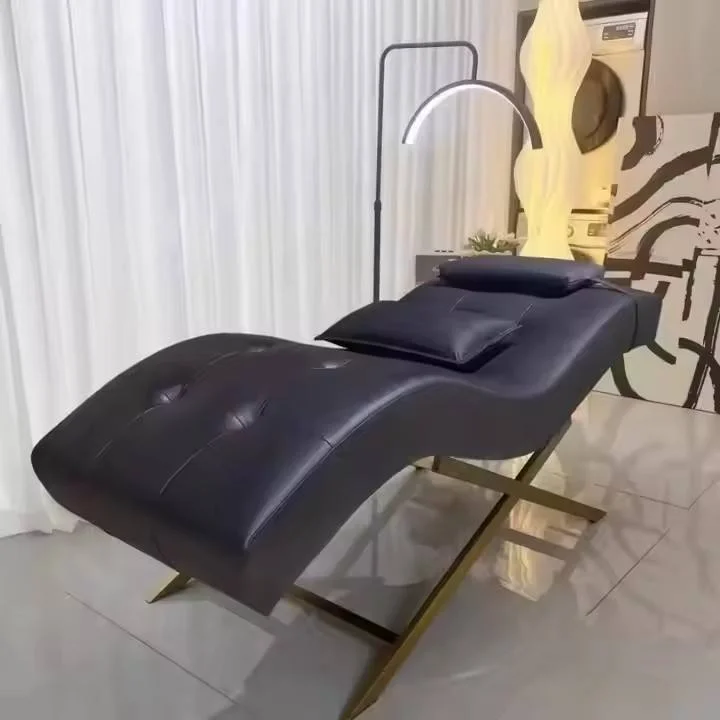 Beauty salon furniture white fabric eyebrow beauty bed adjustable headrest massage curved eyelash bed high quality