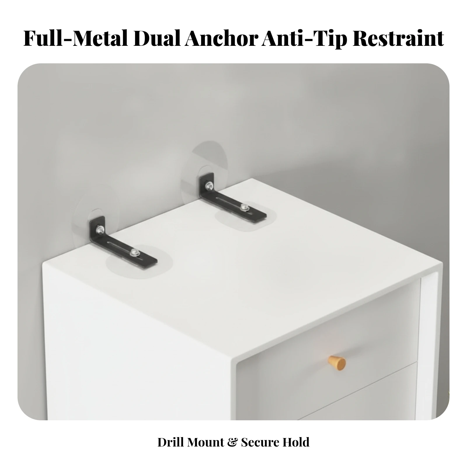 2 Pieces Furniture Anti-Tip Bracket with Metal Arm Adjustable Anti-Tip Furniture Anchor Hardware Damage without for Parents
