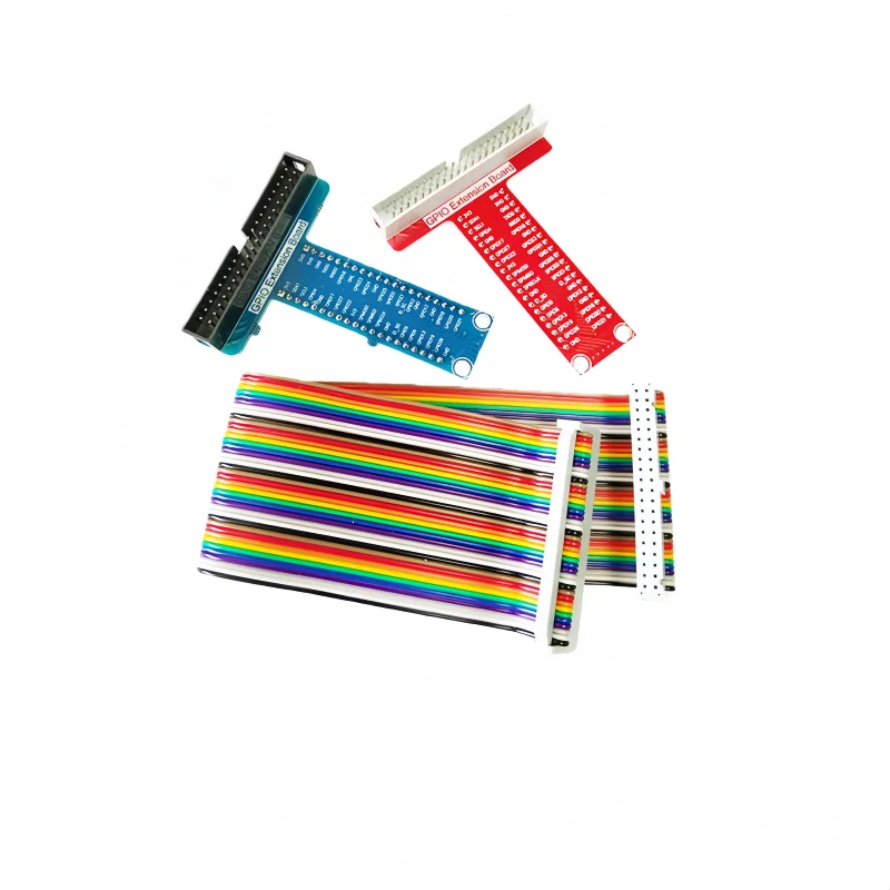 For Raspberry Pi 4 3 B + Accessories T type GPIO expansion board + For Raspberry pi 40P cable Red/blue PCB board