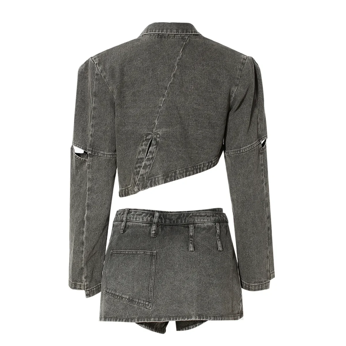 Blazer et short en denim à manches longues pour femmes, ensemble de pantalons imbibés, veste de surintendant, vêtements de travail d'affaires féminins, manteau de printemps, 2 pièces