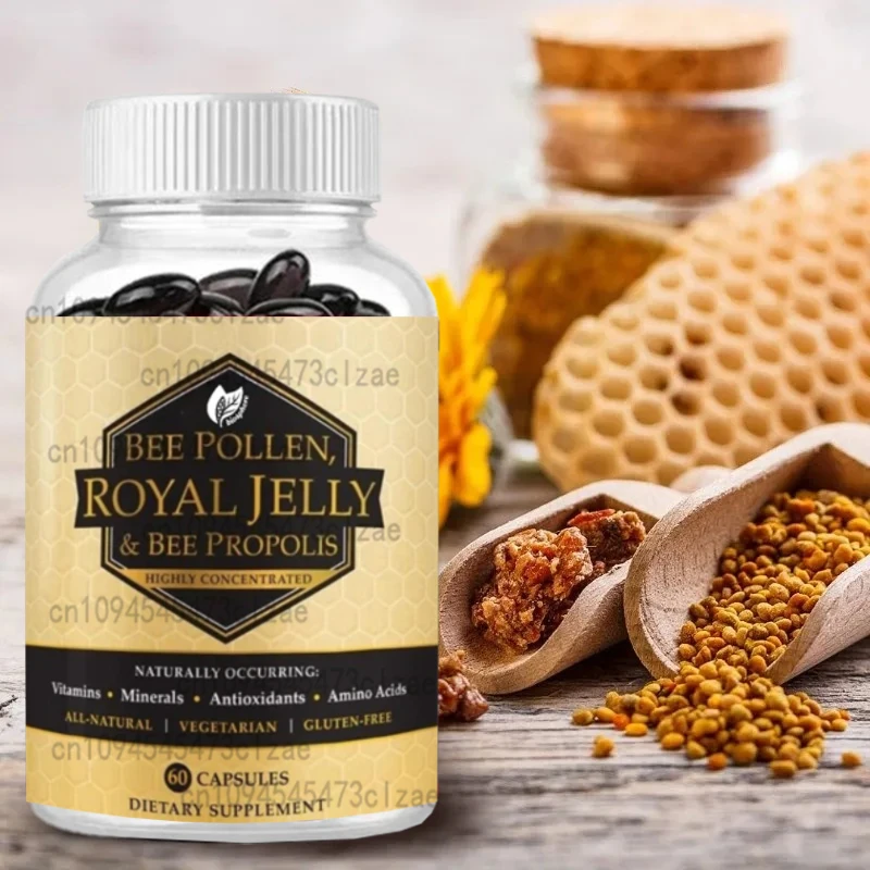 

Эффективный натуральный королевский желе с пыльцами пчел, 60 капсул - прополис 2500 мг и антиоксидантный королевский желе 1400 мг, поддержка иммунитета