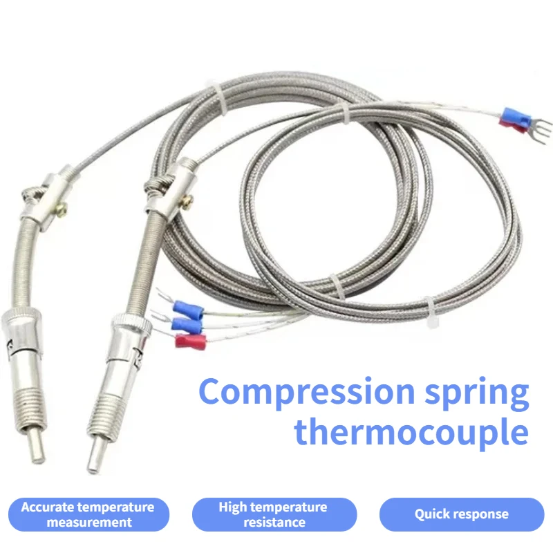 1PCS K/E Type M12*1.5 Compression Spring Thermocouple Temperature Probe Sensor1-5Metres Shielded Wire For Temperature Controller