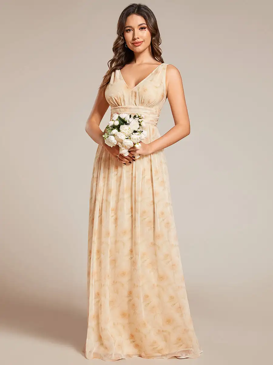 

Elegant Evening Dresses Double V-Neck Maxi Long Floor length 2025 Ever Pretty of Chiffon Golden Rose Bridesmaid dress