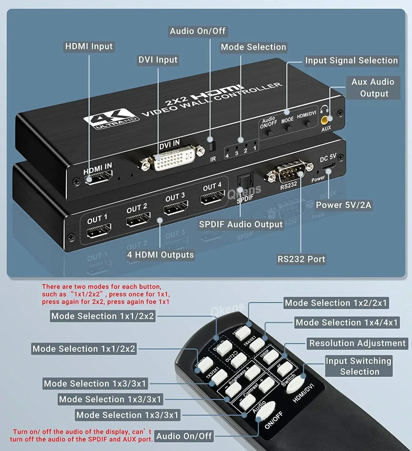 2X2 Video Wall Controller 1080P 4K DVI HDMI Video Wall Processor 1x2 1x4 1x3 2x1 3x1 4x1 Multi Screen Processor TV Video Splicer