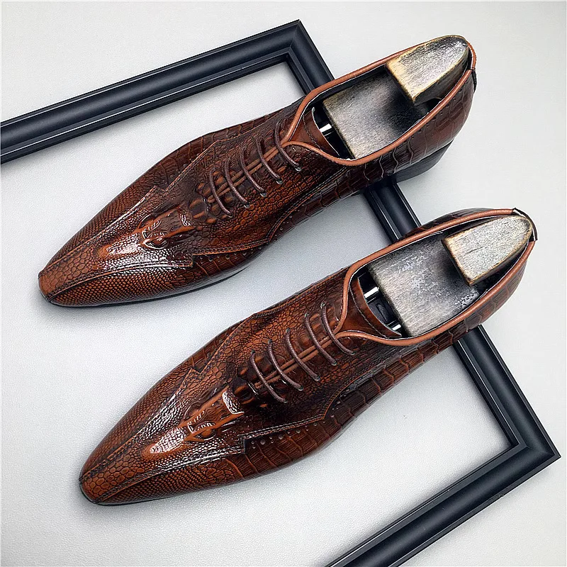 

Genuine Leather Mens Formal Shoes Luxury Handmade Quality 2025 Autumn Fashion Crocodile Pattern Wedding Social Shoes Man Size 45