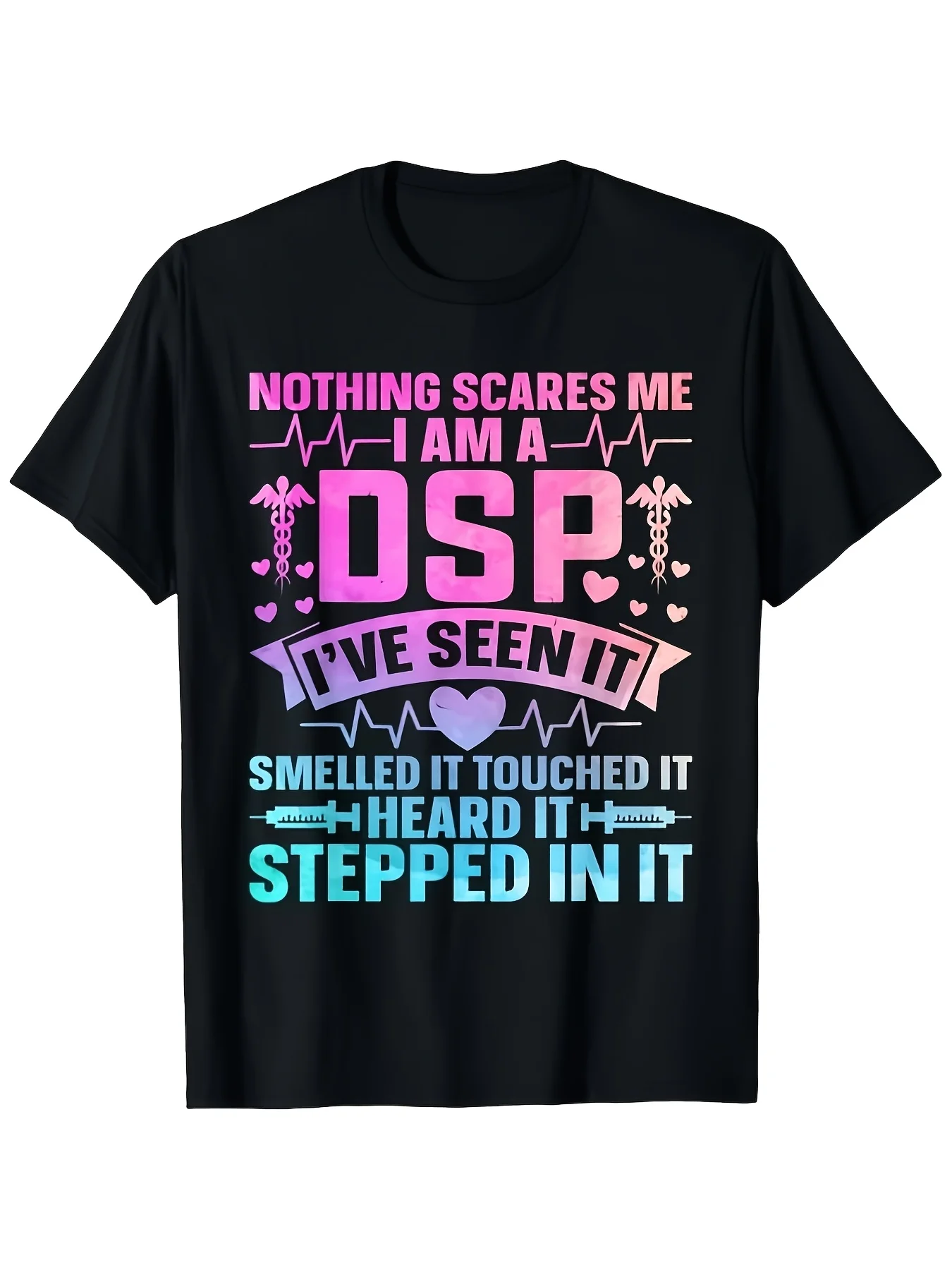 Direct Support Staff DSP Appreciation Day DSP Nurse T Shirt Men's Soft Breathable Shirt Black Crew Neck Casual Wear Humor Clothing Personality Tshirt Comfortable Material Short Sleeve TopRetro Casual Crew Neck Printed T-Shirt