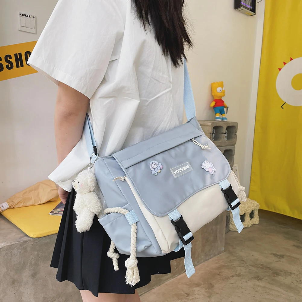 Harajuku náilon crossbody saco grande capacidade senhoras mensageiro bolsa hit cor casual bolsa de ombro bolso com zíper para trabalho esportes
