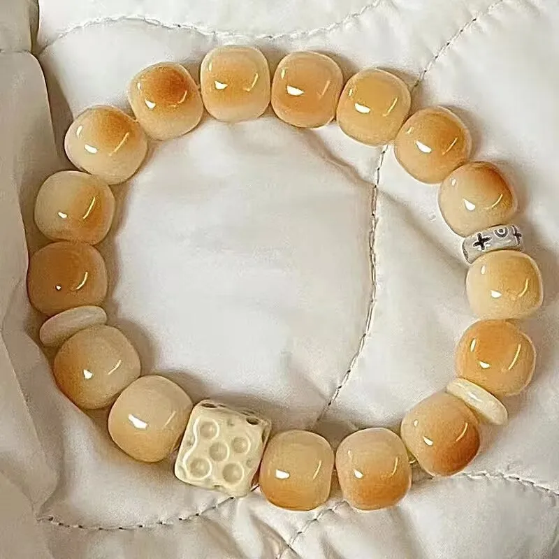 

UMQ Kawaii Cheese White Jade Bodhi Root Cute Bracelet Students Girls Guardian Amulet Beads Student Women's Plate Play HandString