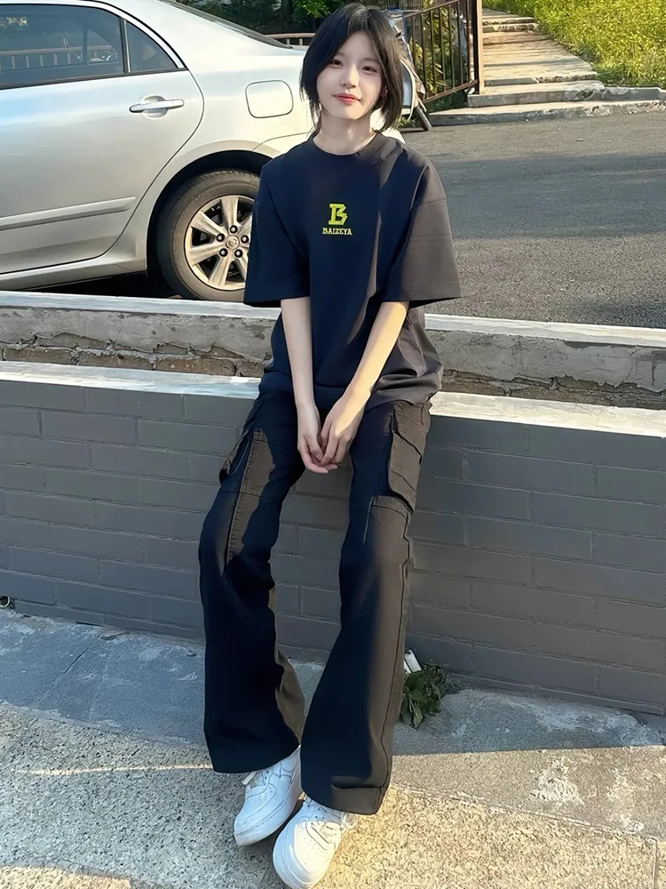 

American Sle Cleanfit Men's Slim Fit Jeans Multi ket Straight Leg Micro Flared Workwear High Street Vibe Summer Jeans