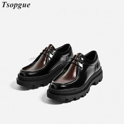 Cross-Tied Thick-Soled Mixed Color Leather Men's Pumps Men Shoes Slip-On Runway Casual Party Shoes 2023 Fashion Zapatillas Muje